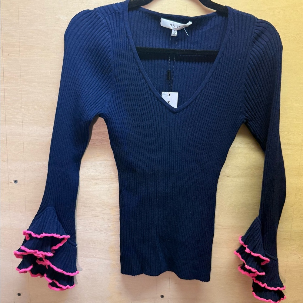 Milly Blue Sweater with Pink Accents
